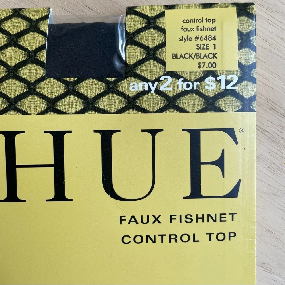 Hue Faux Fishnet Control Top Hosiery Black Women’s Size 1